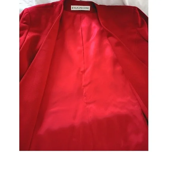 Evan Picone Red 100% Wool Blazer Jacket Size 10 V Neck Professional or Casual
